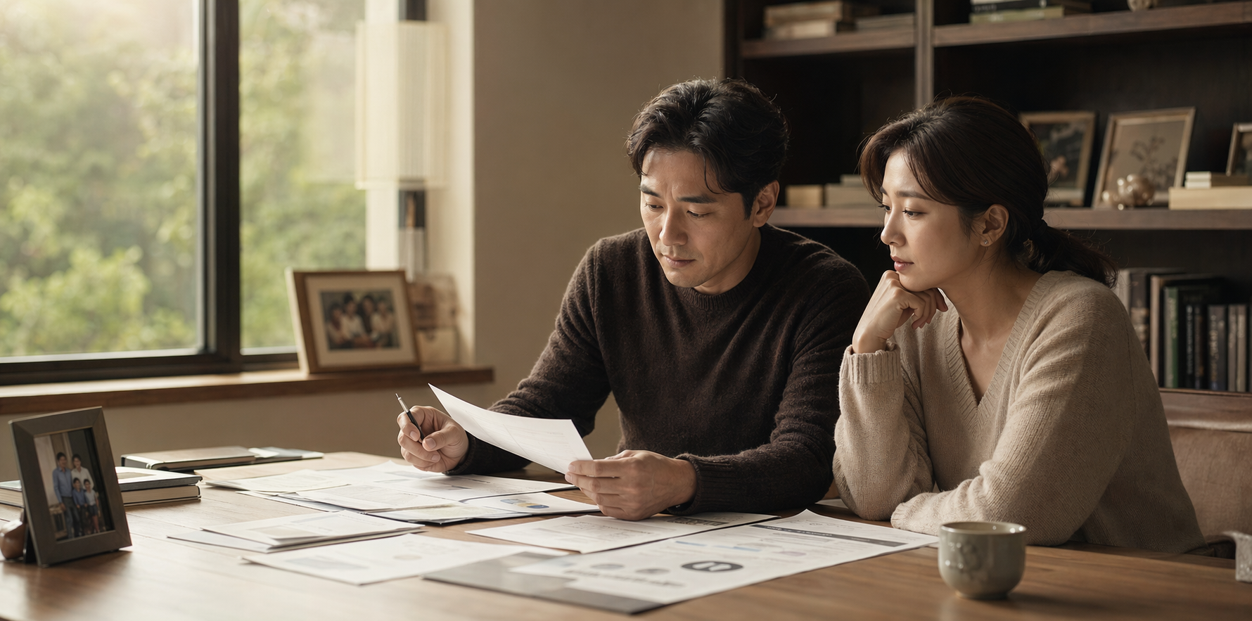 가족의 미래 보장을 상의하는 커플 장면